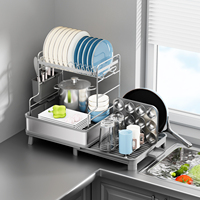 Égouttoir à vaisselle de cuisine durable à 2 niveaux, extensible et réglable, en acier inoxydable, pour placard coulissant
