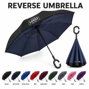 Custom Logo Double Layer Inverted Reverse <b>Umbrella</b> C-Shape Handle <b>Windproof</b> Self-Standing Large <b>Umbrellas</b> for Rain Car Travel - Product Image 1