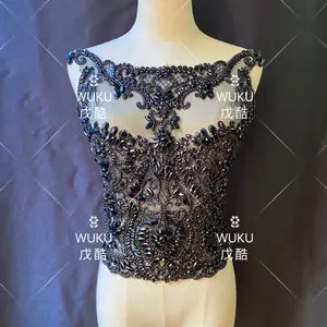 Wuku large size hand make top piece body cover applique in pizzo decorativo in nero