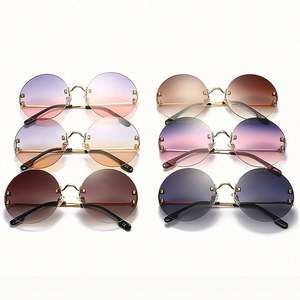 Lunettes de soleil rondes vintage de luxe pour femmes 2021, en métal, sans monture, UV400 - Product Image 6