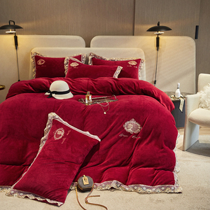 Set <span class=keywords><strong>di</strong></span> biancheria da letto in <span class=keywords><strong>flanella</strong></span> spessa <span class=keywords><strong>di</strong></span> design 4 pezzi copripiumino in velluto e latte morbido Set <span class=keywords><strong>di</strong></span> <span class=keywords><strong>lenzuola</strong></span> da letto in velluto - Product Image 4