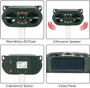 Dispositif répulsif à ultrasons pour oiseaux, à énergie solaire, avec capteur de mouvement, son et lumière clignotante, OEM ODM, pour ferme - Product Image 5