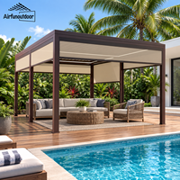 Pergola commerciale extérieure Airfun en aluminium avec toit à lames motorisées, imperméable, revêtement poudré, système de drainage intégré en MDF