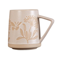 Mug en céramique à motif floral embossé de style vintage, écologique, compatible micro-ondes, avec poignée, pour usage domestique