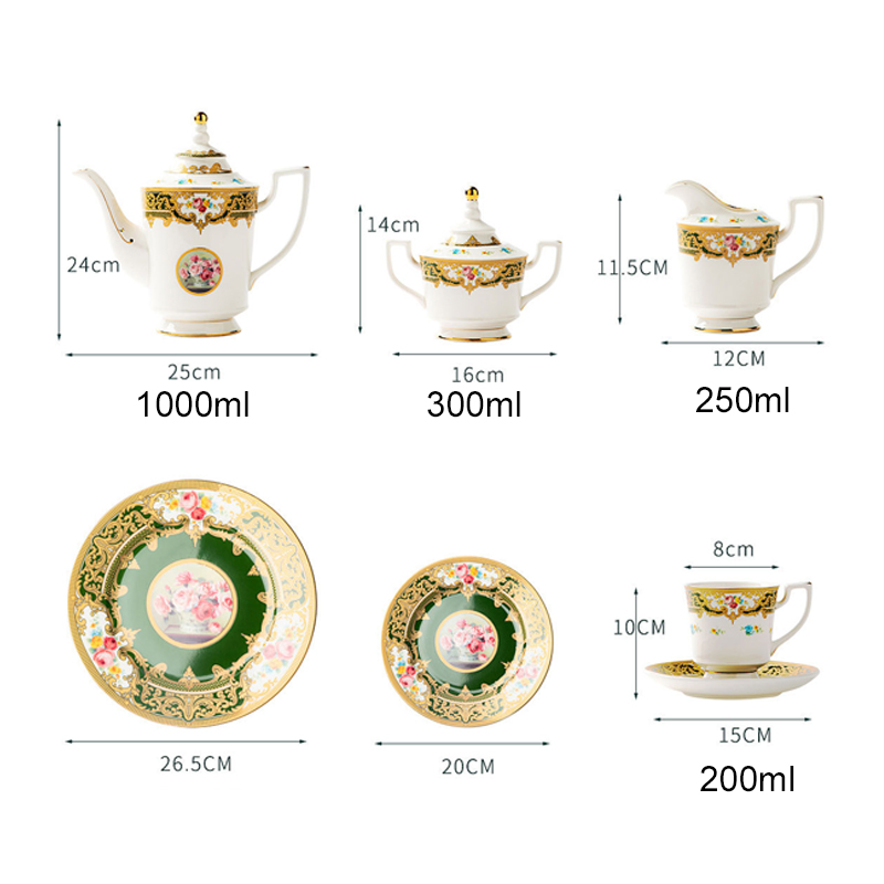 Luxury Bone China 22 Pcs Tea Cup & Saucer Set with Teapot, OEM