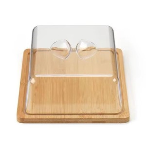 <b>Bamboo</b> Cheese Board With Acrylic Lid Reusable Solid <b>Container</b> For Picnics - Product Image 2