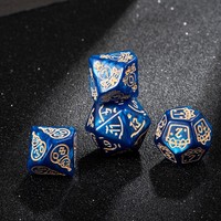 Ensemble de dés polyédriques en acrylique à thème de Noël, 7 pièces, personnalisés et faits à la main, avec motif de perles bleues, gravés en or, pour jeux de société DND