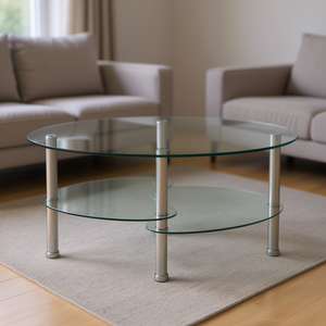 Mesa de Centro Ovalada Pisces Tail 90x50x45cm, Vidrio Templado, Patas de Hierro, Mueble Moderno para Sala de Estar - Product Image 2