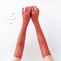 Gants de mariée en maille élastique noire à manches longues strass résille en dentelle transparente 90% Polyester + 10% Spandex Logo personnalisable