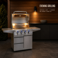 Barbecue à gaz en acier inoxydable 304 personnalisé avec armoire et grille de cuisson en fonte pour jardin extérieur