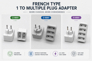 Adaptateur Euro 3 voies blanc, prise 2 broches 16 A, 3 <span class=keywords><strong>prises</strong></span> ovales de 6 A 250 V chacune, répartiteur à bloc chanfreiné pour Allemagne France - Product Image 2