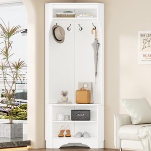 <span class=keywords><strong>Porte</strong></span>-<span class=keywords><strong>manteau</strong></span> d'entrée multifonctionnel moderne et durable en panneau de particules avec banc à chaussures et 4 crochets réglables pour salon - Product Image 2