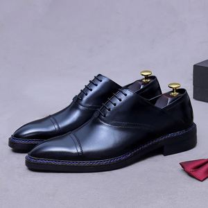 Chaussures habillées pour hommes faites à la main, chaussures en cuir haut de gamme pour affaires, chaussures en cuir véritable rétro et élégantes pour hommes, chaussures en cuir trois pièces - Product Image 1