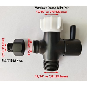 Robinet de dérivation en laiton pour toilettes, Robinet d'arrêt en T pour bidet, Connecteur en T 7/8" x 7/8" x G1/2" avec adaptateur UNEF9/16"-24 - Product Image 2