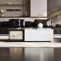 Table basse rectangulaire de luxe au design simple et moderne, plateau en marbre, idéale pour les salons de villas
