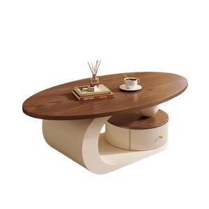 Ensemble de table basse ovale en noyer, meubles de salon design moderne avec tiroir de rangement - Product Image 5