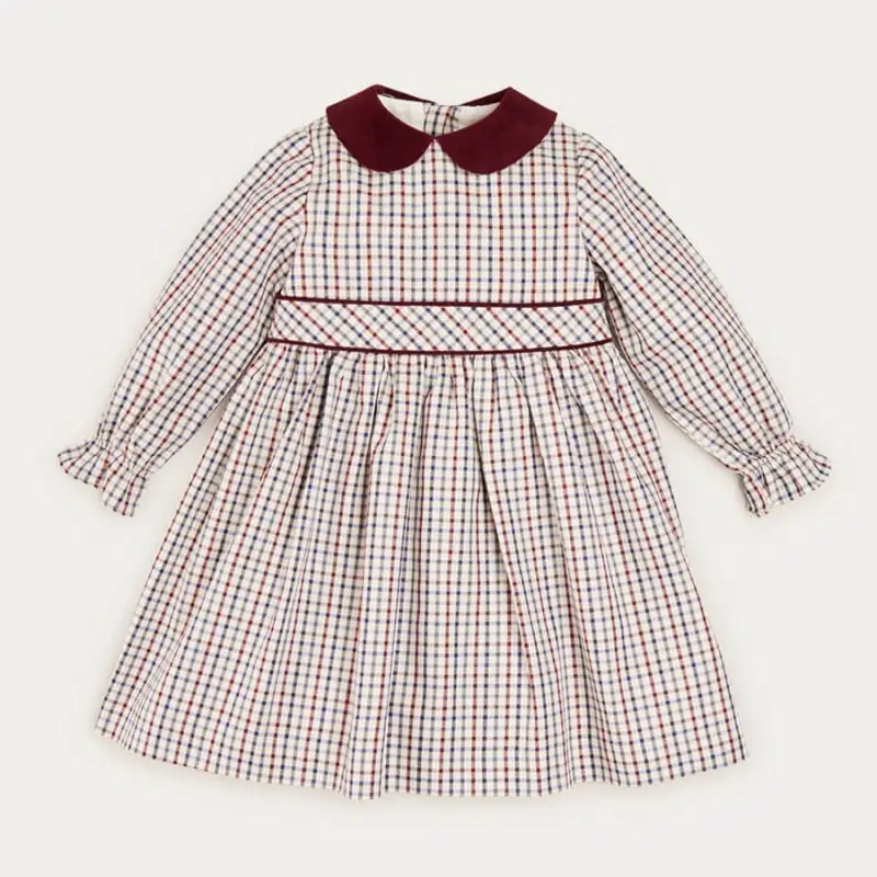 Vintage filles automne robe à carreaux col claudine enfants espagnol Boutique à manches longues robes marques vêtements