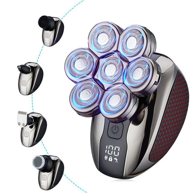Professional 7D Rechargeable 5 in 1 Hair Shavers Washable Portable Men Beard Head Electric Shaver for Bald Men