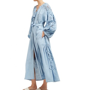 Abito Lungo in Pizzo Ricamato con Maniche a Palloncino in Stile Boho Personalizzato per Donne Taglie Forti, <span class=keywords><strong>Abbigliamento</strong></span> Casual Comodo - Product Image 1