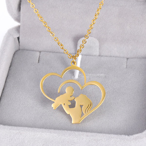 Collana con Ciondolo a Doppio Cuore Cavo per la Festa della Mamma, in Acciaio Inossidabile Placcato Oro 18K, per Mamma e Bambino - Product Image 3