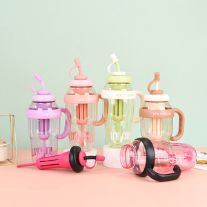 Bottiglia d'acqua in plastica con manico grande, tazza trasparente per feste, regalo per ragazze, graziosa tazza in plastica per tè al latte con cannuccia, grande capacità 1300ml - Product Image 3