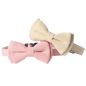 Elegante Collar para Mascotas de Poliéster con Lazo de Color Sólido, Cierre de Hebilla Ajustable para Perros Pequeños, Todas las Temporadas, Rosa/Beige - Product Image 1