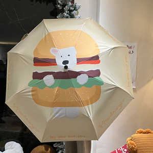 Paraguas Plegable con Dibujos Animados, Diseño Personalizado de Hamburguesa y Perro, Protección UV contra la Lluvia y el Sol, Totalmente Automático, de 3 Pliegues, para Estudiantes - Product Image 4