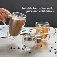 Mug à café moderne en verre borosilicate double couche avec poignée, résistant à la chaleur, transparent, isolation thermique, passe au lave-vaisselle, pour la maison