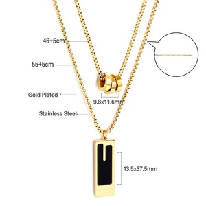Ason Nouvelle Mode Bijoux En Acier Inoxydable Collier Trois Rond Creux Pendentifs Rectangulaire Noir Goutte D'huile Double Chaîne Collier - Product Image 2
