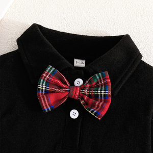 <span class=keywords><strong>Set</strong></span> di Abbigliamento Primaverile e Autunnale per Neonati: Body a Maniche Lunghe con Fiocco + Salopette a Quadri, Completo Elegante per Bambini - Product Image 5