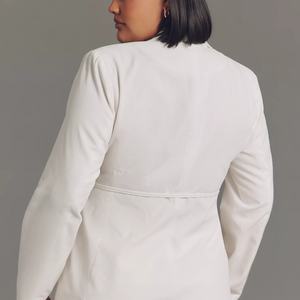 Nuevo Blazer Cómodo, Casual, Elegante, de Lino y Algodón, Cuello Holgado, Bordado Floral, Chaqueta Tejida Sólida - Product Image 4