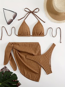 Women's <b>Sexy</b> 3-Piece Halter <b>Bikini</b> <b>Set</b> with Mesh Cover-Up Skirt Beach Vacation Swimwear - Product Image 3