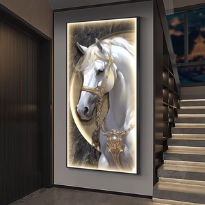 Moderno Luxo High-end Cavalo Elemento Design LED Wall Art Sala Home Office Hand-set Diamante <span class=keywords><strong>3D</strong></span> Cristal Porcelana Pintura - Product Image 5