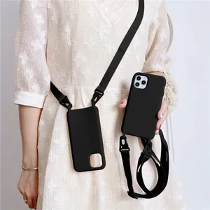เคสโทรศัพท์ซิลิโคนแบบเรียบพร้อมสายคล้องคอปรับแต่งโลโก้ได้ ปี 2026 สำหรับรุ่น 12/13/Mini/14/15/16 17 Pro Max/X/XR/XS- สายคล้องคอแบบไขว้ - Product Image 3