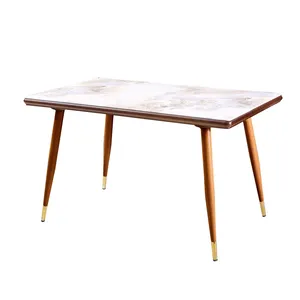 Mesa de comedor de diseño simple, tamaño pequeño, color marrón, cuatro plazas