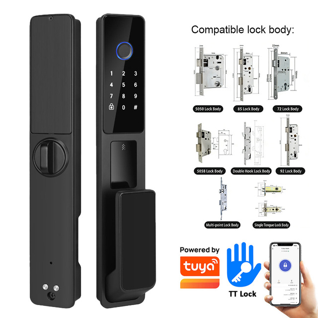 Multi-Mortise Compatible Smart Lock Fingerprint Password Card Keyless Entry WiFi Tuya App Aluminum Alloy Security Lock