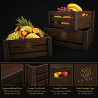 Caisses à légumes en bois rustiques et écologiques, boîtes de rangement pour produits frais, impression personnalisable, marque Landy, Shandong OEM, marchés agricoles