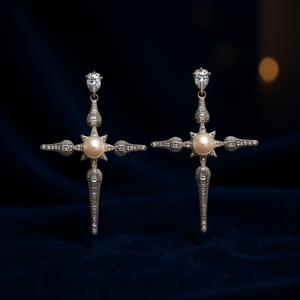 Orecchini in Oro Bianco con Perle e Diamanti, Gioielli Classici da Sposa per Donna, Diamanti Naturali Taglio Brillante Rotondo Colore D - Product Image 2