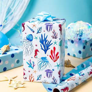 Baby Shower Wrapping <b>Paper</b> Birthday Wrapping <b>Paper</b> <b>Blue</b> double-sided ocean-themed wrapping <b>paper</b> Children's gift wrapping <b>paper</b> - Product Image 2