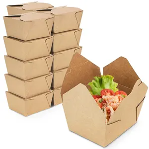 定制鸡肉可回收生物降解盒一次性棕色牛皮纸带走食品包装午餐纸盒