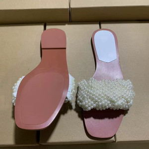 New Style Fashionable Versatile Slippers - Pearl Embellished One-Strap Color-Blocked Inspired Elegant Women <b>Flat</b> Shoes - Product Image 2