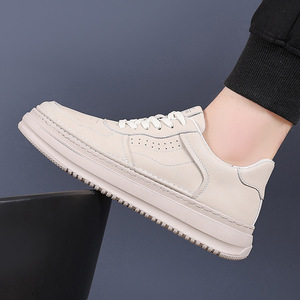 Zapatillas de plataforma blancas para hombre, de cuero, con tacón bajo, que aumentan la altura, informales, para el tiempo libre - Product Image 3