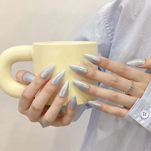 Conception #1794 amande presse sur ongles mode <span class=keywords><strong>bleu</strong></span> <span class=keywords><strong>ciel</strong></span> dames Chrome <span class=keywords><strong>faux</strong></span> ongles Art longueur moyenne couverture complète 10 pièces <span class=keywords><strong>faux</strong></span> ongles conseils - Product Image 5
