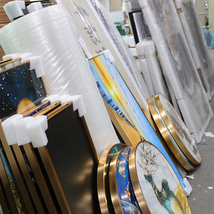 Fournisseur d'usine, œuvre d'art personnalisée en pop art, plumes <span class=keywords><strong>de</strong></span> <span class=keywords><strong>paon</strong></span>, décoration intérieure, oiseaux paons, animaux, art mural en verre cristal, <span class=keywords><strong>peinture</strong></span> <span class=keywords><strong>de</strong></span> paysage - Product Image 6