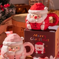 Tasse à café en céramique Père Noël avec couvercle en forme de chapeau, 360 ml, sculptée, avec boîte cadeau pour offrir en fêtes et décorer la maison
