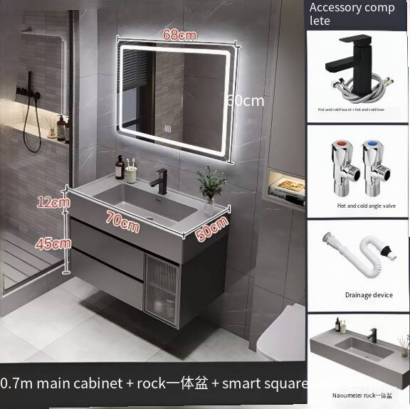 Miroir carré intelligent avec vasque intégrée de 70 cm
