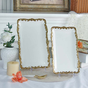 Platos de Porcelana Cuadrados con Relieve Dorado de Lujo, 6/8/10/<span class=keywords><strong>12</strong></span> Pulgadas, <span class=keywords><strong>Vajilla</strong></span> de Cerámica Blanca para Bodas, Restaurantes, Cocina Casera - Product Image 4