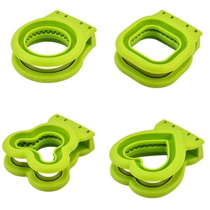 ラブベアラウンドスクエアシェイプグリーンプラスチックステンレス鋼漫画サンドイッチクッキースタンプカッター子供用 - Product Image 6