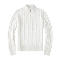 Pull en tricot brodé pour homme, hiver, col polo, personnalisé, en coton, quart de zip, décontracté, de luxe, de créateur