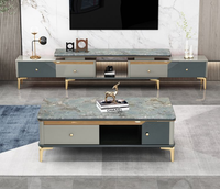 Ensemble de meubles de salon, design luxueux, meuble TV moderne, table basse, support en acier inoxydable doré, armoire en bois